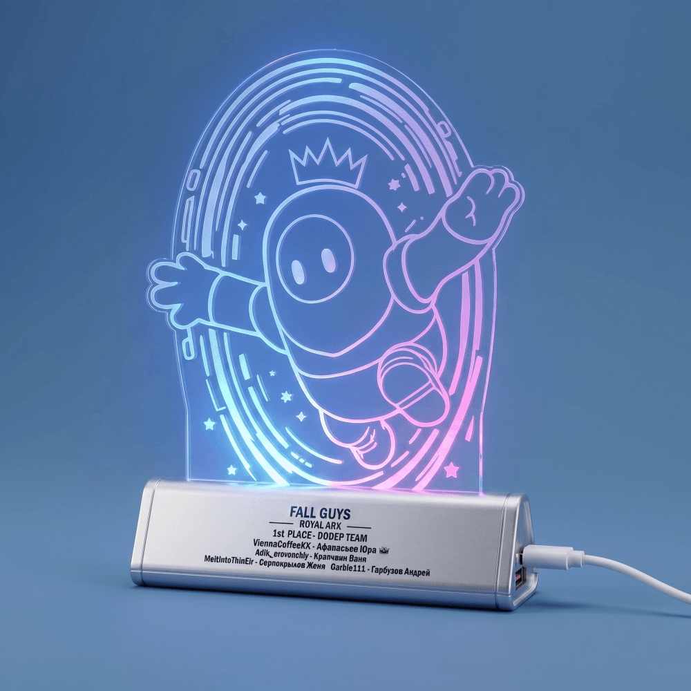 Акриловая стела с гравировкой по макету и подставкой с аккумулятором 2200 mAh